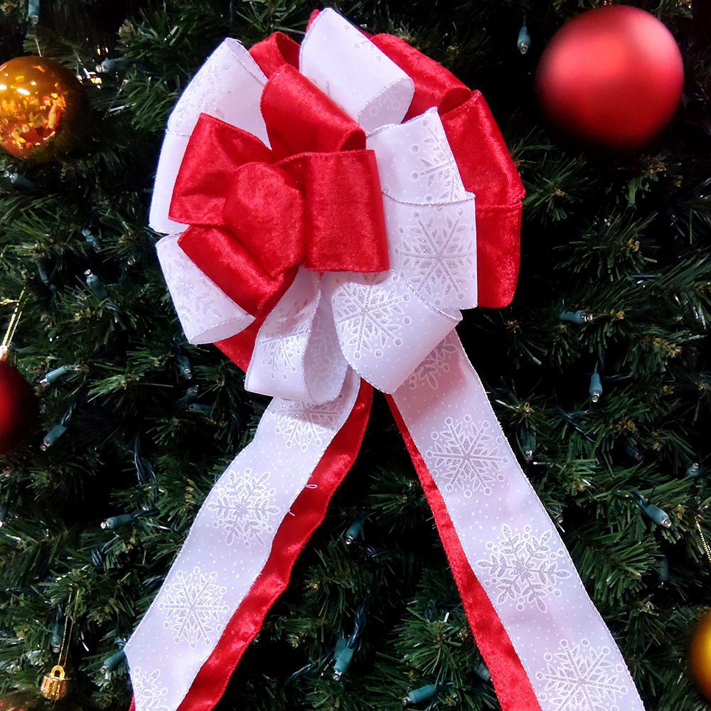 Red and White Snowflake Christmas Bow Decoration