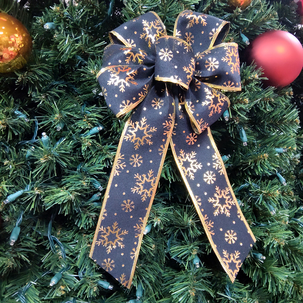 Elegant Blue and Gold Christmas Decorative Bow – Festive Ribbon for Tree, Wreath, and Gifts