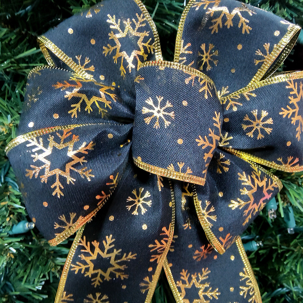 Elegant Blue and Gold Christmas Decorative Bow – Festive Ribbon for Tree, Wreath, and Gifts