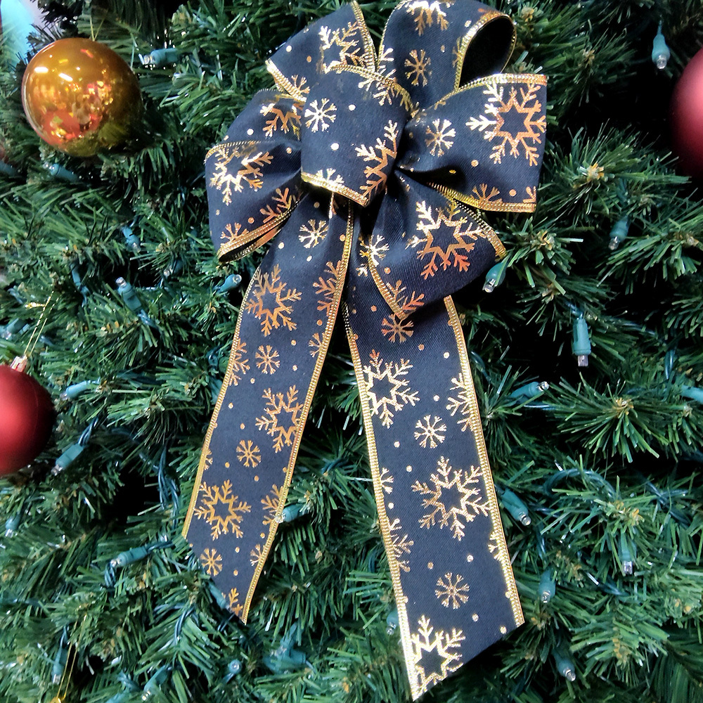 Elegant Blue and Gold Christmas Decorative Bow – Festive Ribbon for Tree, Wreath, and Gifts