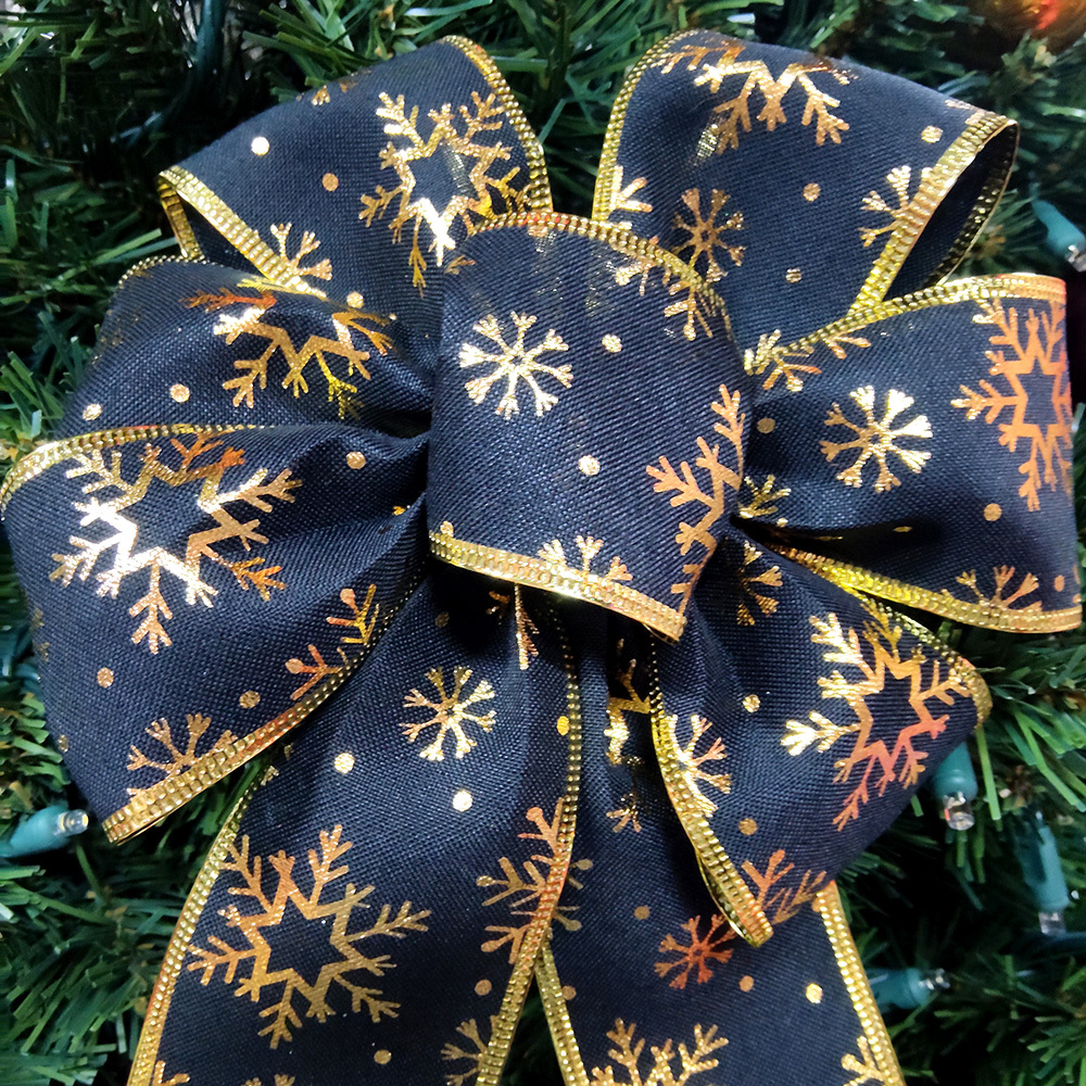 Elegant Blue and Gold Christmas Decorative Bow – Festive Ribbon for Tree, Wreath, and Gifts