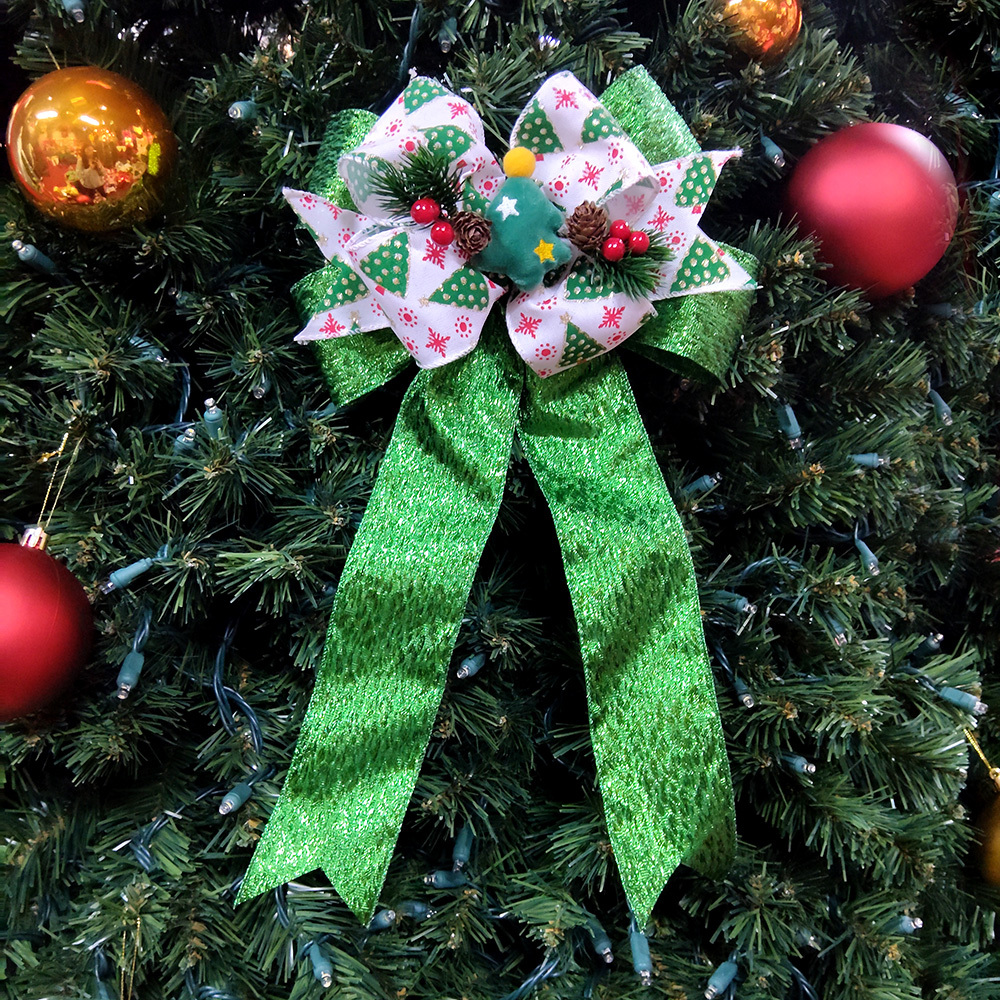Festive Green Christmas Decorative Bow with Pinecones and Berries – Perfect for Tree, Wreath & Gifts