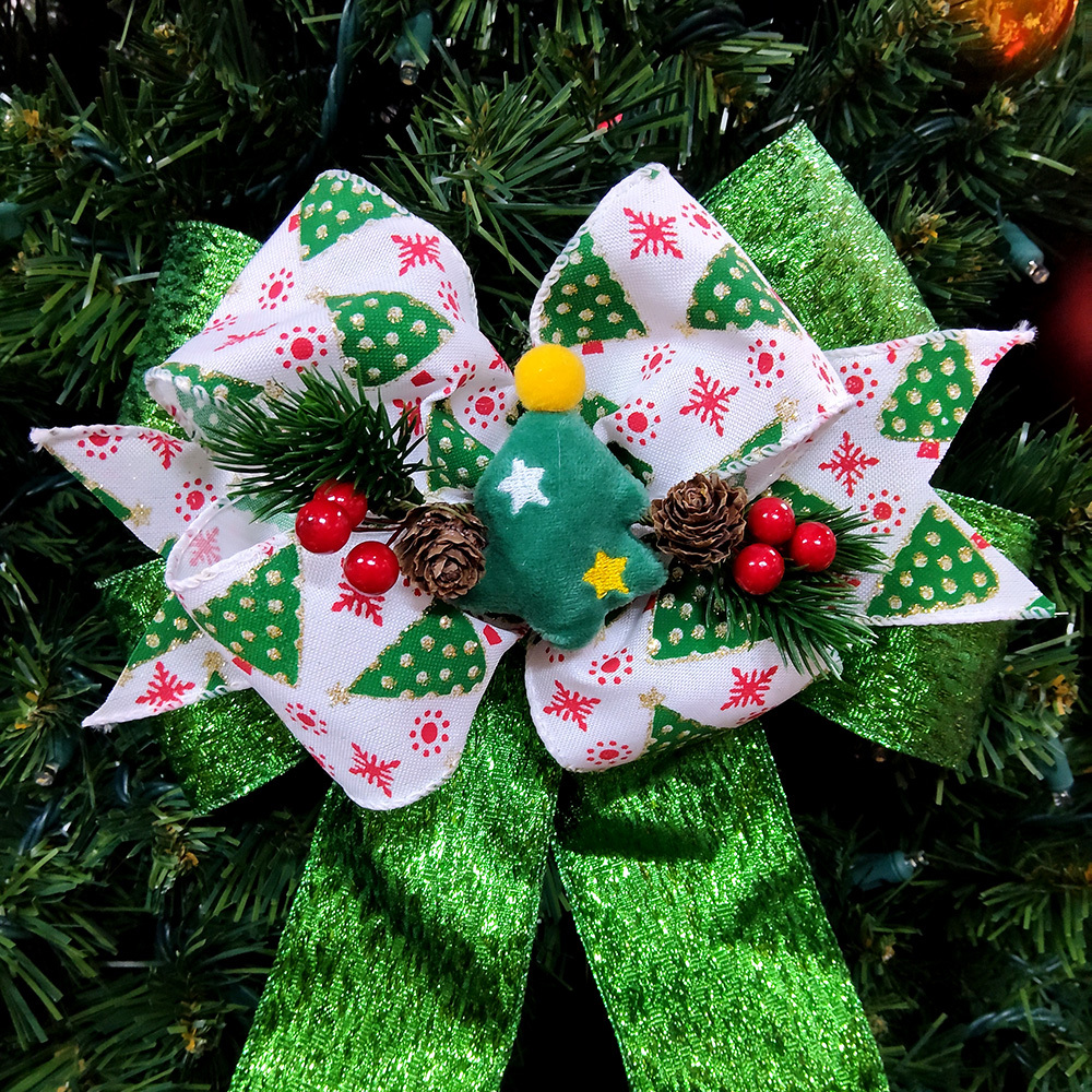 Festive Green Christmas Decorative Bow with Pinecones and Berries – Perfect for Tree, Wreath & Gifts
