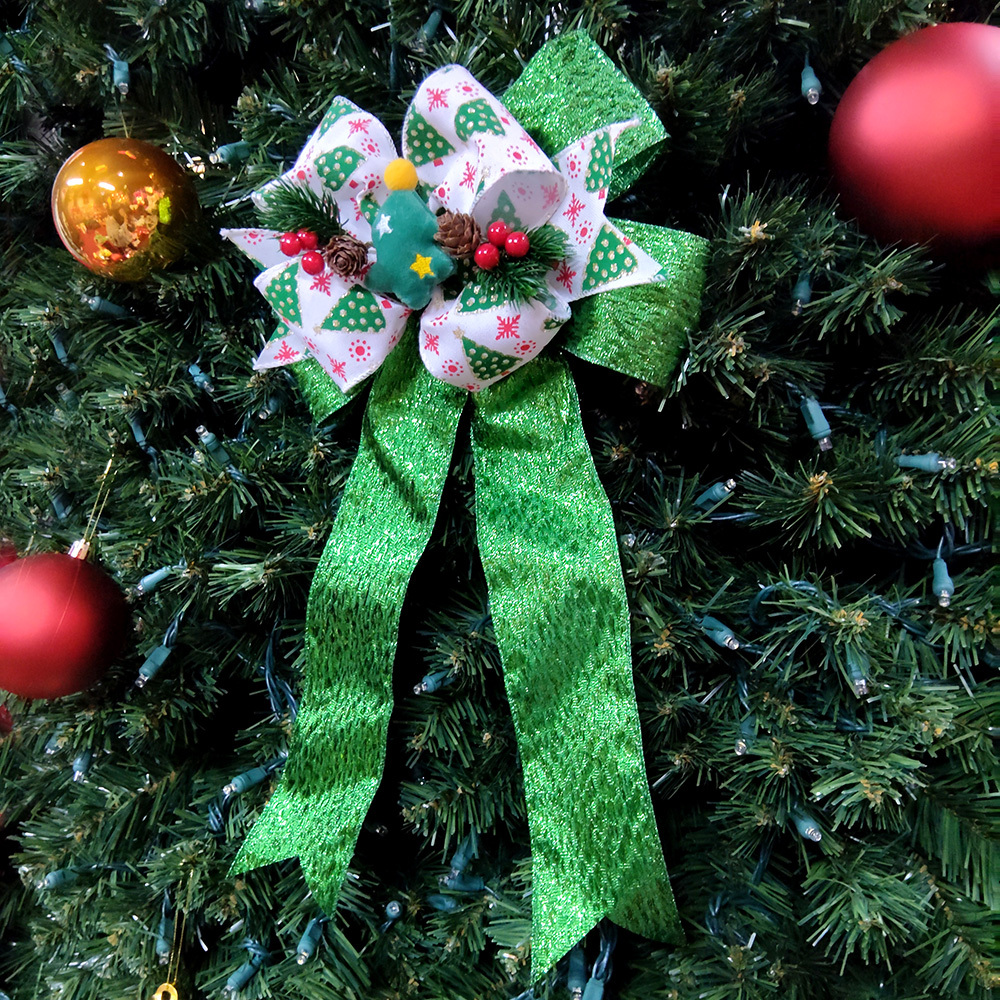 Festive Green Christmas Decorative Bow with Pinecones and Berries – Perfect for Tree, Wreath & Gifts