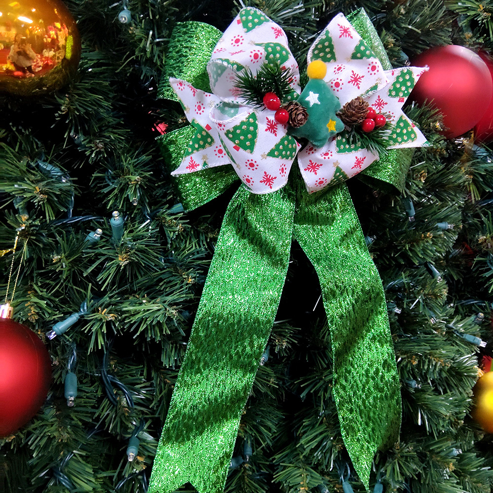 Festive Green Christmas Decorative Bow with Pinecones and Berries – Perfect for Tree, Wreath & Gifts