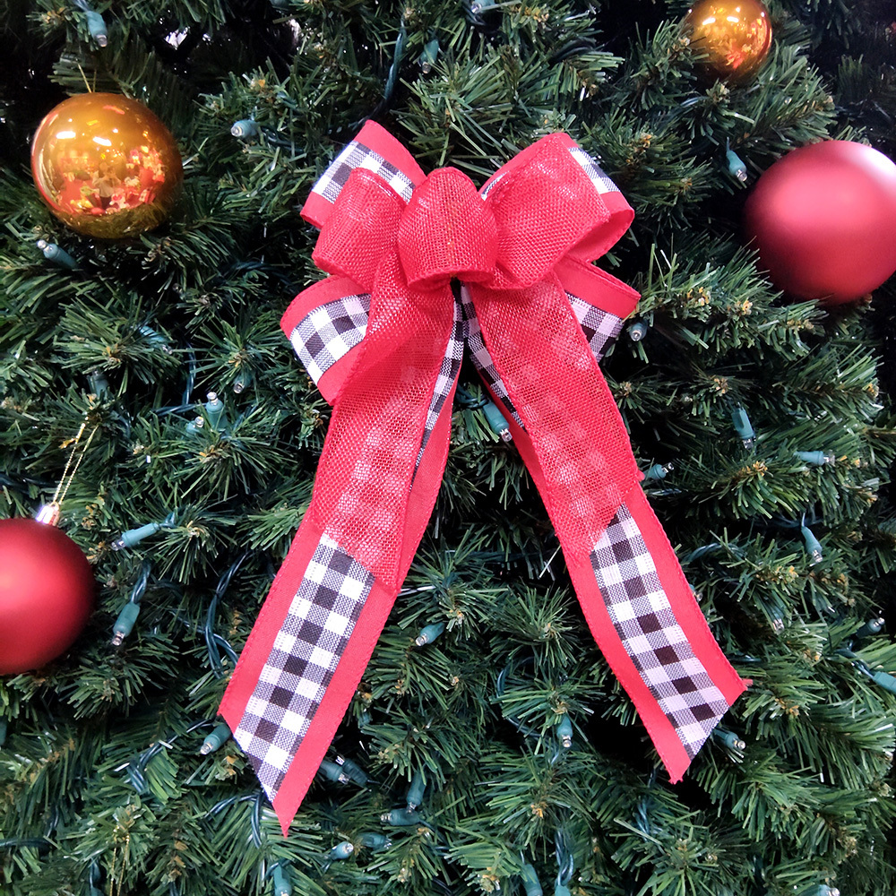 Festive Red and Buffalo Plaid Christmas Bow – Holiday Ribbon for Wreaths, Trees & Gifts