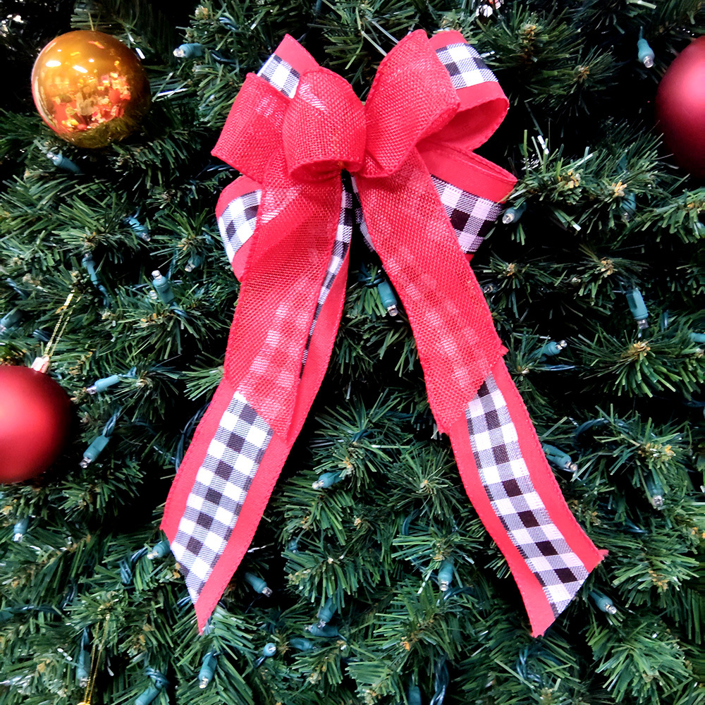Festive Red and Buffalo Plaid Christmas Bow – Holiday Ribbon for Wreaths, Trees & Gifts
