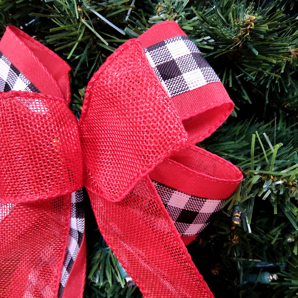Festive Red and Buffalo Plaid Christmas Bow – Holiday Ribbon for Wreaths, Trees & Gifts