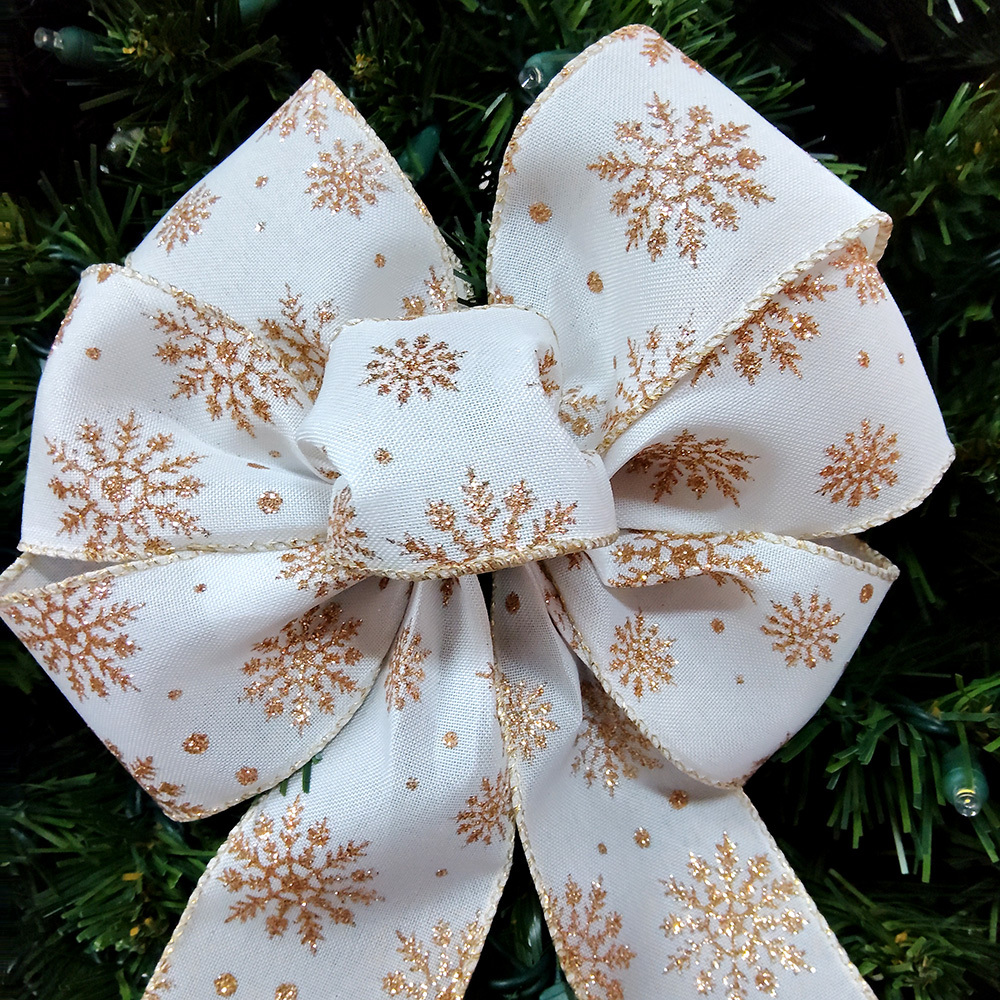 Elegant Gold Snowflake Christmas Bow - Perfect for Holiday Decorations