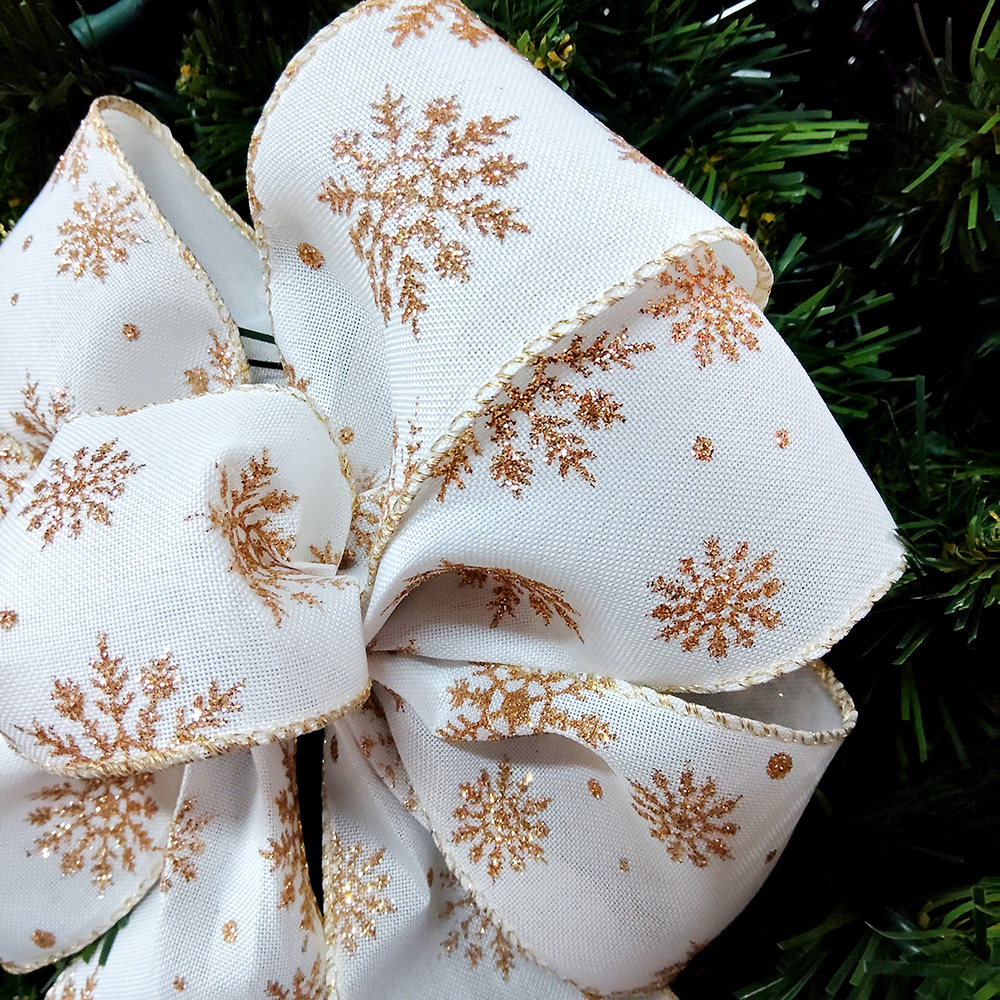 Elegant Gold Snowflake Christmas Bow - Perfect for Holiday Decorations