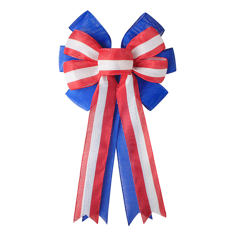 Blue Red and White Strip Wreath Party Bow for Independence Day Veteran's Day