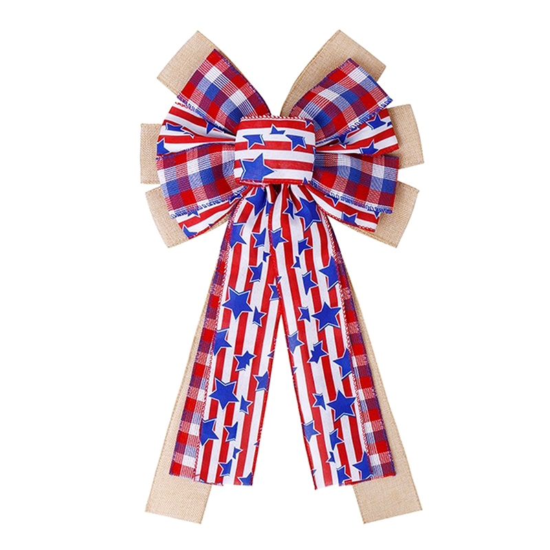 Estivaux Large Veterans Day American Flag Stars and Stripes Buffalo Plaid and Burlap Bows for Memorial Day Decorations