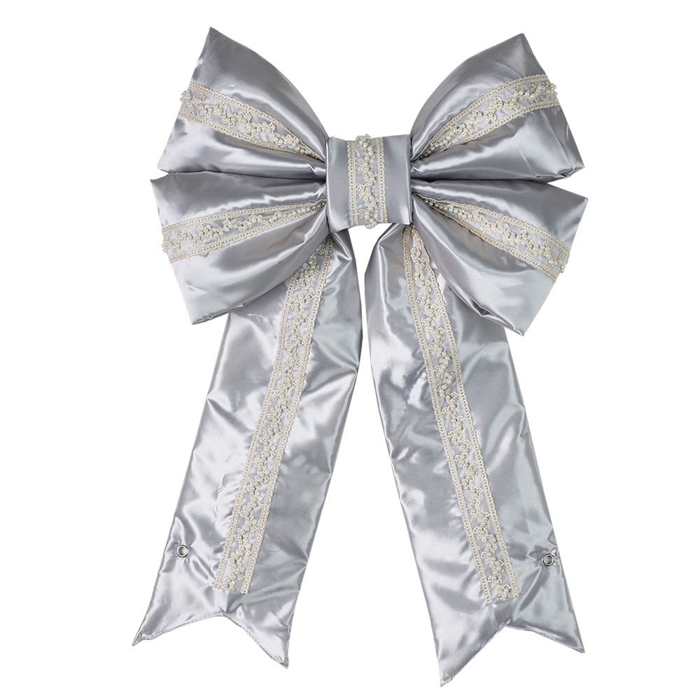 18 in Elegant Grey Satin Bow with Embellishment Decorative Bow