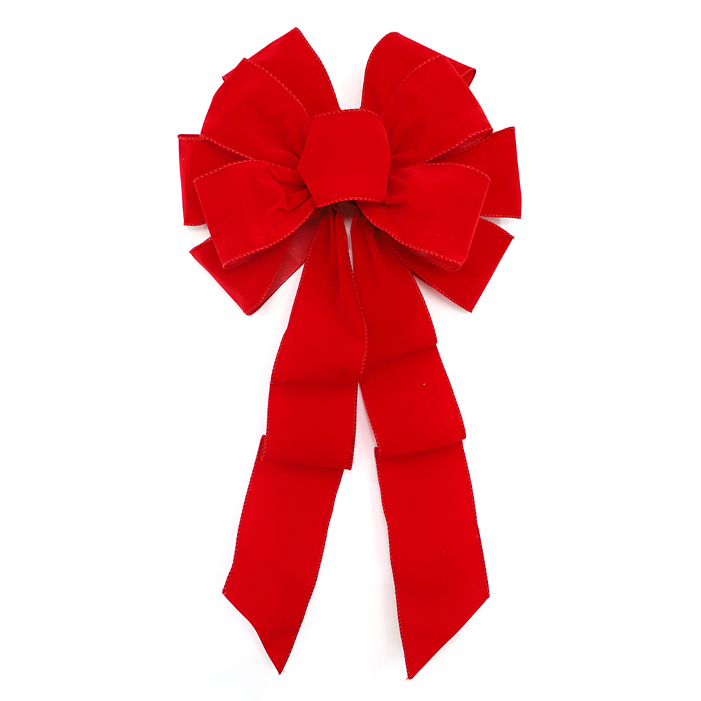 Elegant Classic Hemmed-edge Red Velvet Christmas Bow for Holiday Decor