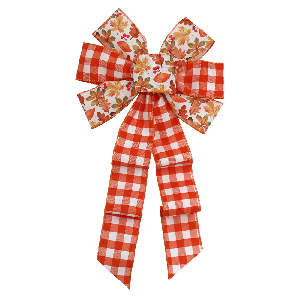 Charming Autumn Floral Gingham Bow for Fall Decor