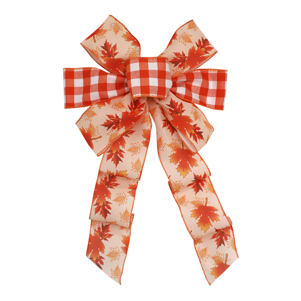 Beautiful Fall Leaf and Gingham Bow for Autumn Decor