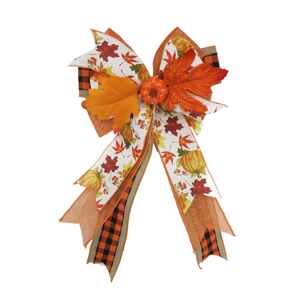 Vibrant Autumn Leaf and Pumpkin Bow for Fall Decor