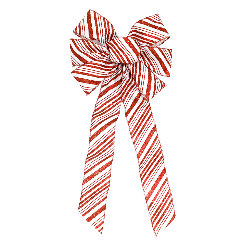 Sparkling Red and White Striped Christmas Bow for Holiday Decor