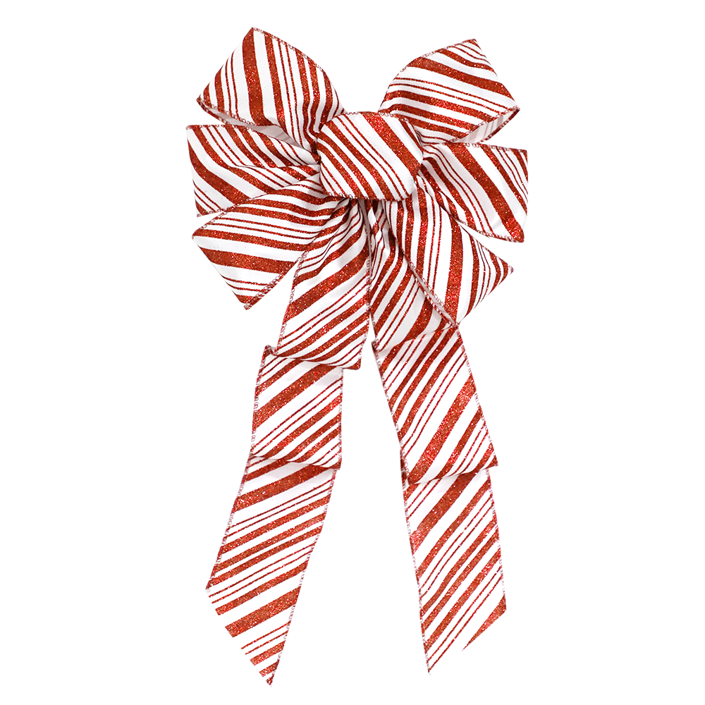 Sparkling Red and White Striped Christmas Bow for Holiday Decor