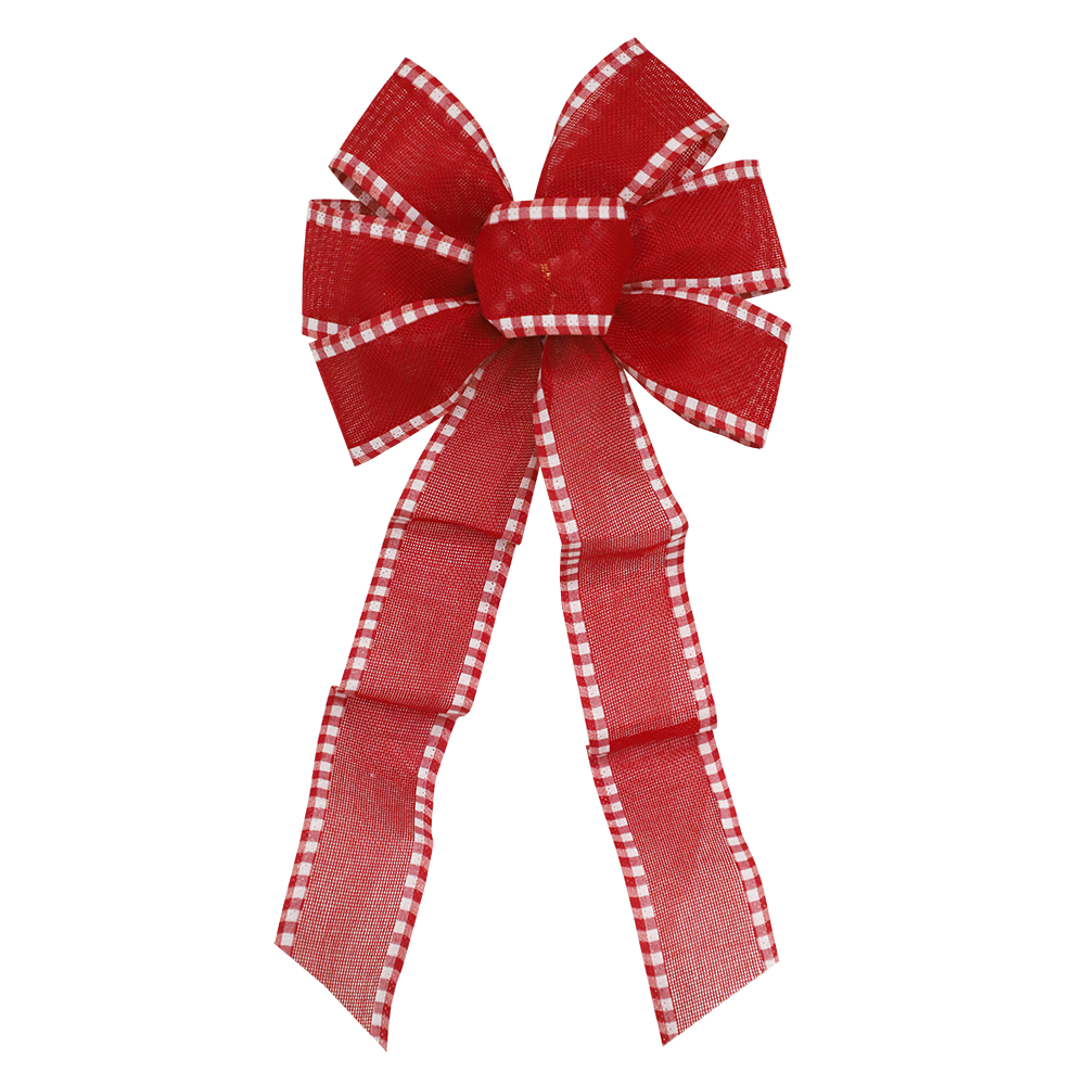 Rustic Red Christmas Bow with Checkered Edges for Cozy Holiday Decor