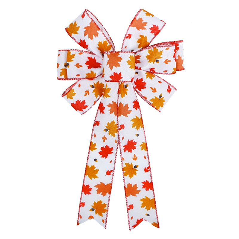 Orange Maple Leaves Wreath Farmhouse Bows for Front Door Thanksgiving Ornaments
