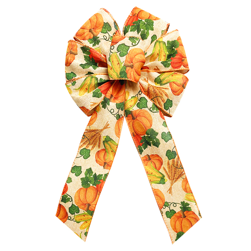 Thanksgiving Orange Pumpkin Burlap Bows Decorations for Fall