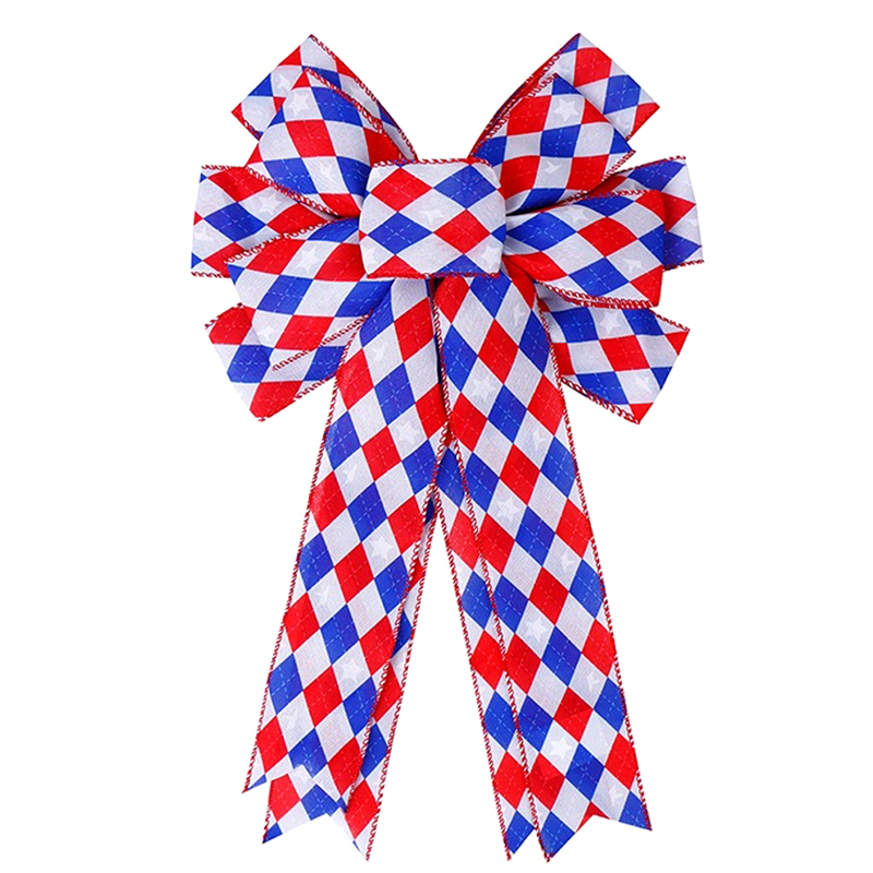 Veteran's Day Red Blue White diamond lattice Bows for Wreath Star Bows for Labor Day America Flag Wreath Bows