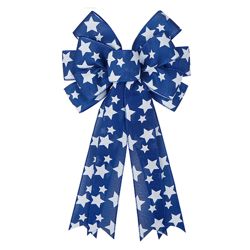 White and Blue Stars Wreath Party Bow for Independence Day Veteran's Day