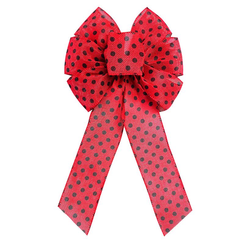 Wired Indoor Outdoor Black Dots Red Burlap Ribbon Halloween Bow