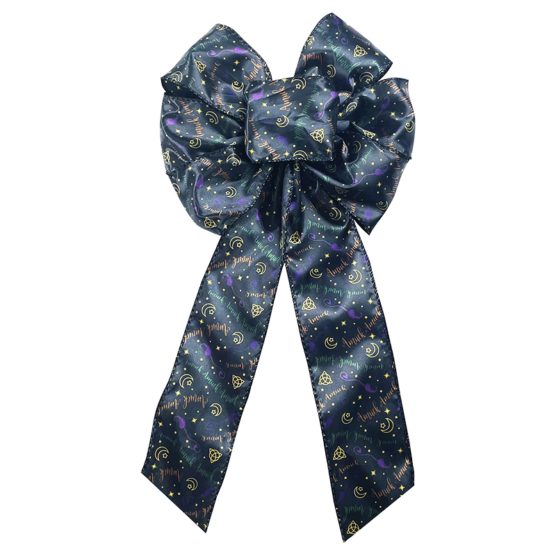 Wired Indoor Outdoor Bright Black Starry Sky ribbons Halloween Gift Bow