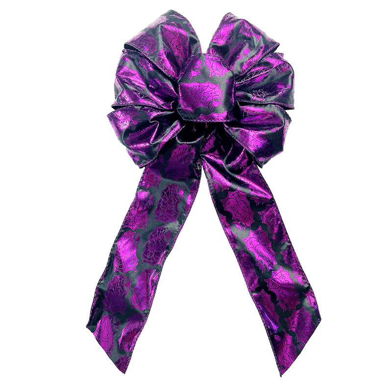 Wired Indoor Outdoor Bright Purple Ghost Spider Web ribbons Halloween Bow