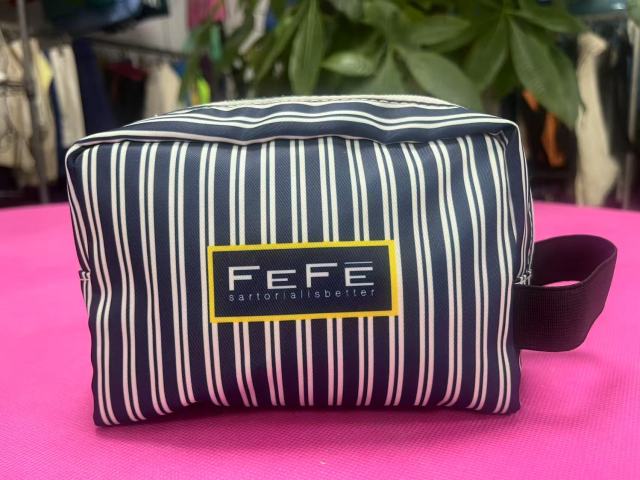 Striped cosmetic bag