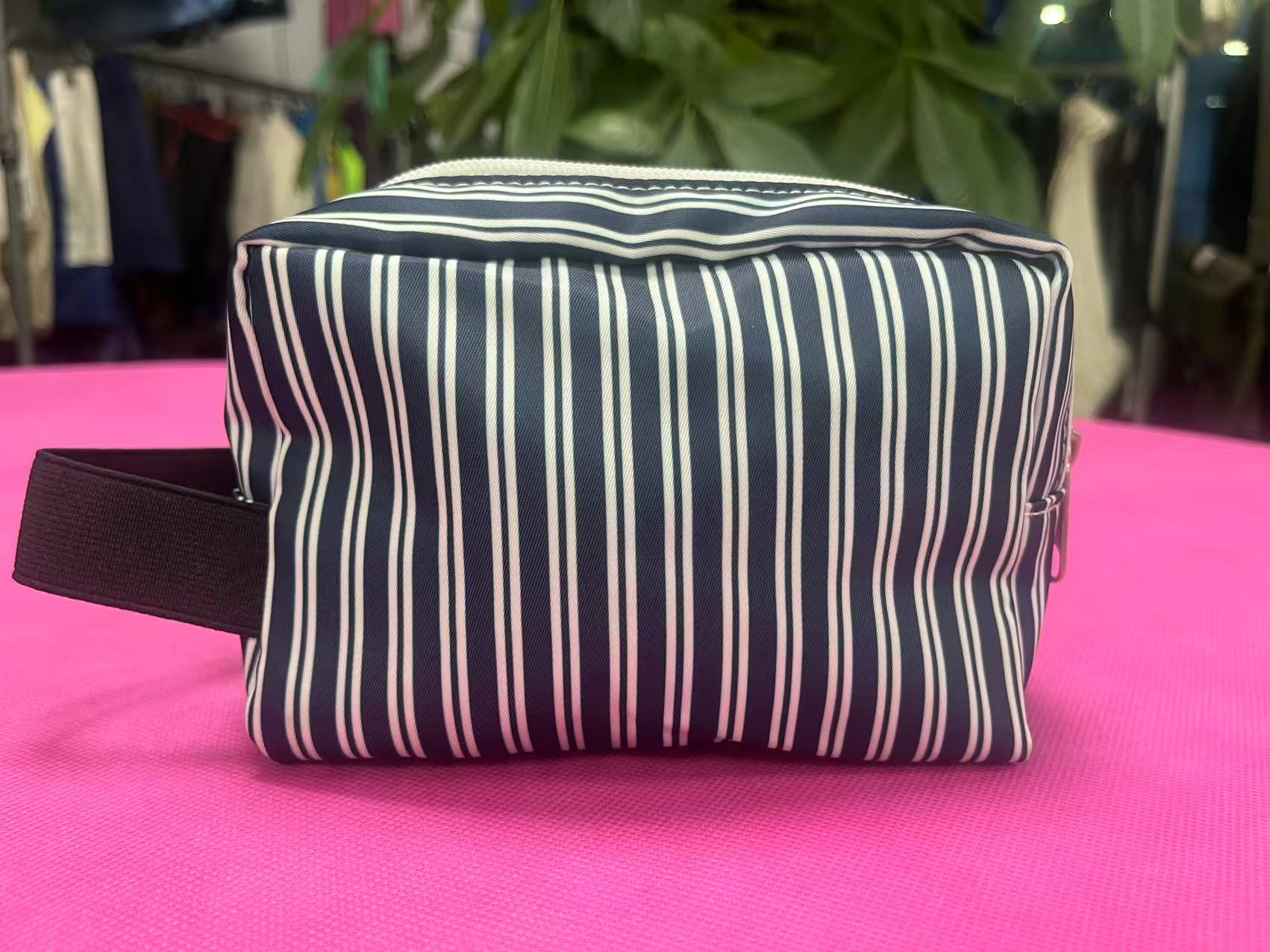 Striped cosmetic bag