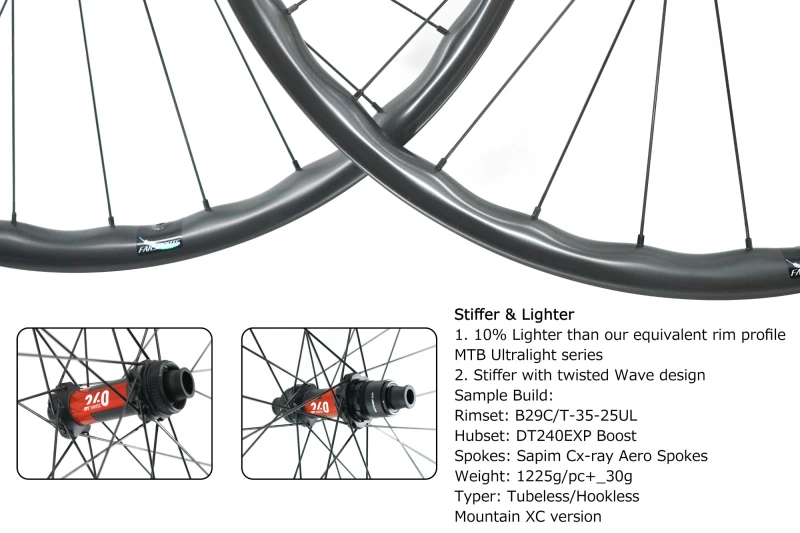 1270g/set Asymmetric 29er Ultralight Wave MTB DT Swiss 240 EXP Built wheelset