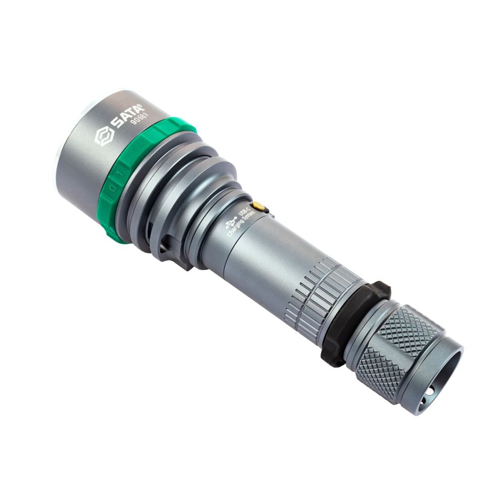 90681 SATA Long Throw Rechargeable Flashlight 1500lm
