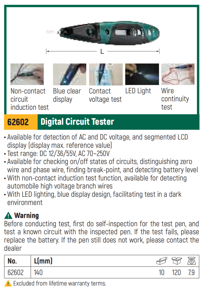 62602 SATA Digital Circuit Tester With LED Flash Light