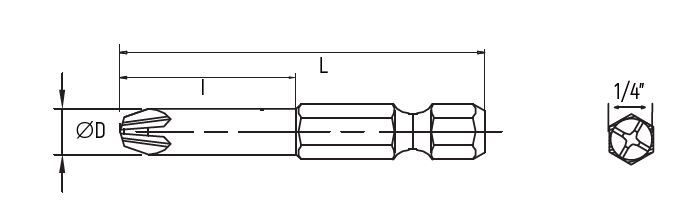 59106A-50 SATA 10Pc. 1/4" Bits, 50MM Length, φ1.6, PH0