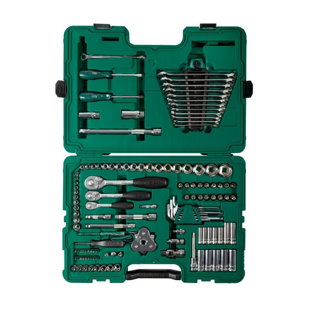 09014A SATA 120+8Pc. 1/4"&3/8"&1/2" Dr. Automotive Tool Set