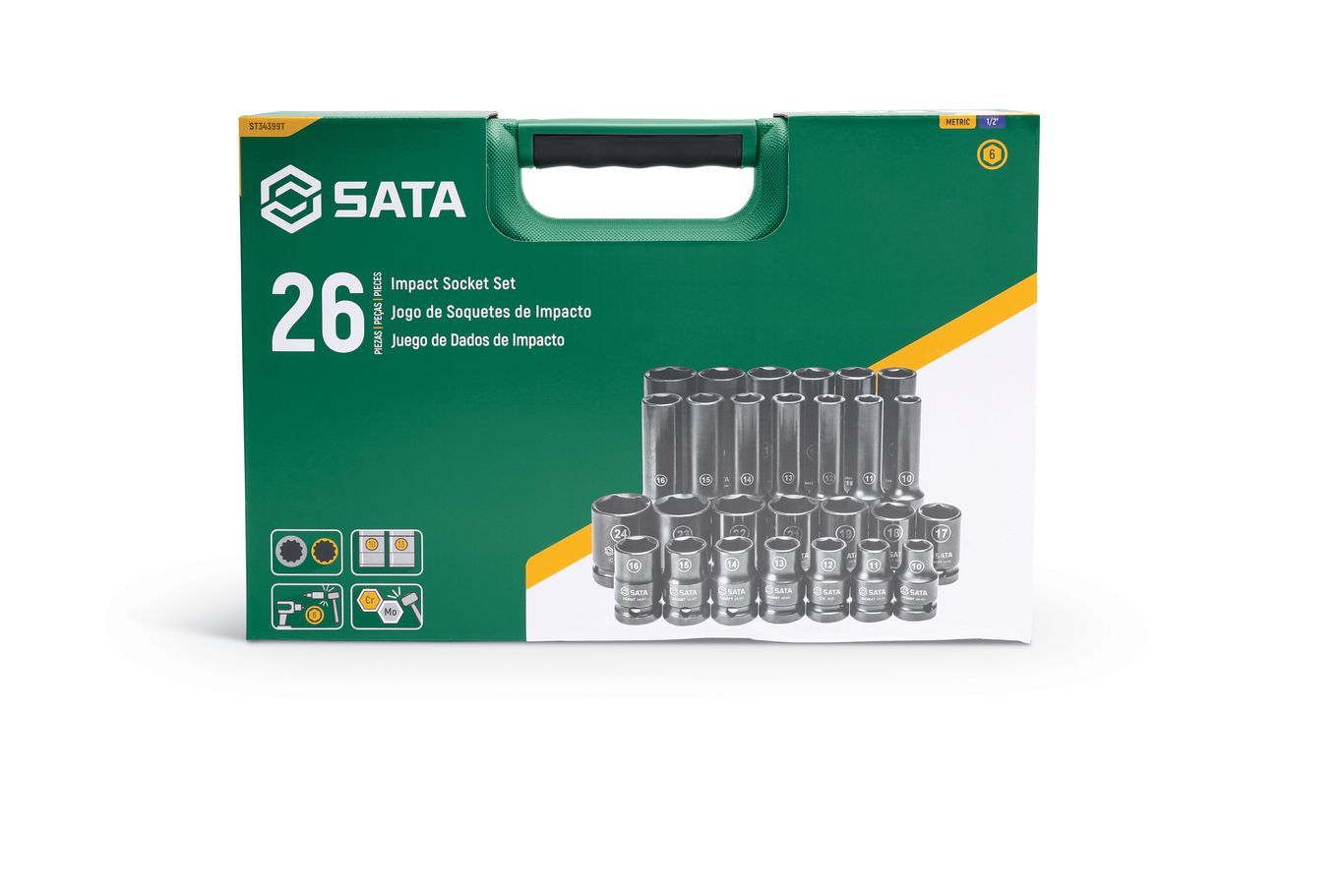 ST34399T SATA 26Pc. 1/2" Drive 6 Point Metric Standard & Deep Thin Wall Impact Socket Set