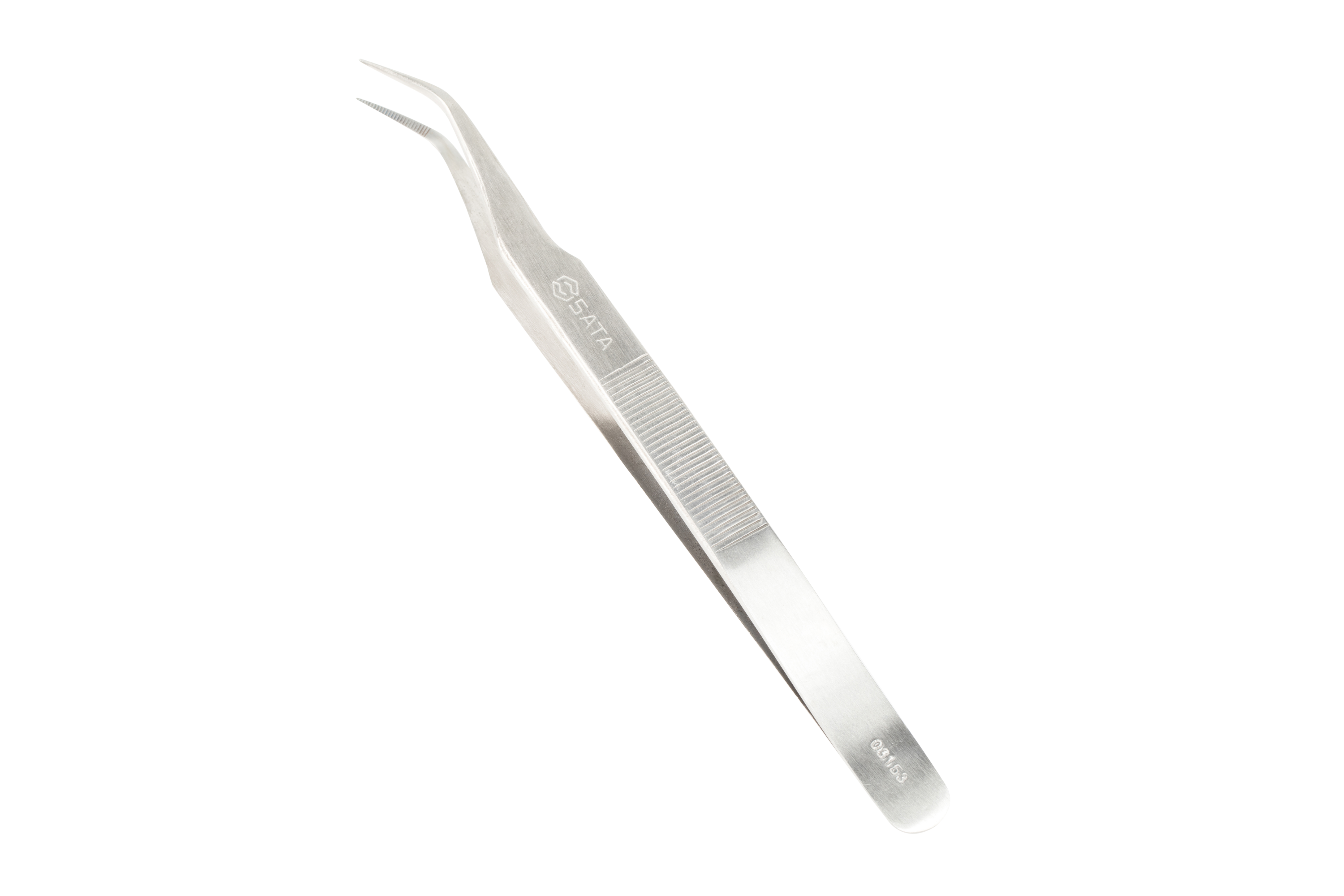 03153 SATA Curved Fine Pointed Tips Tweezers, Serrated Grips 175MM
