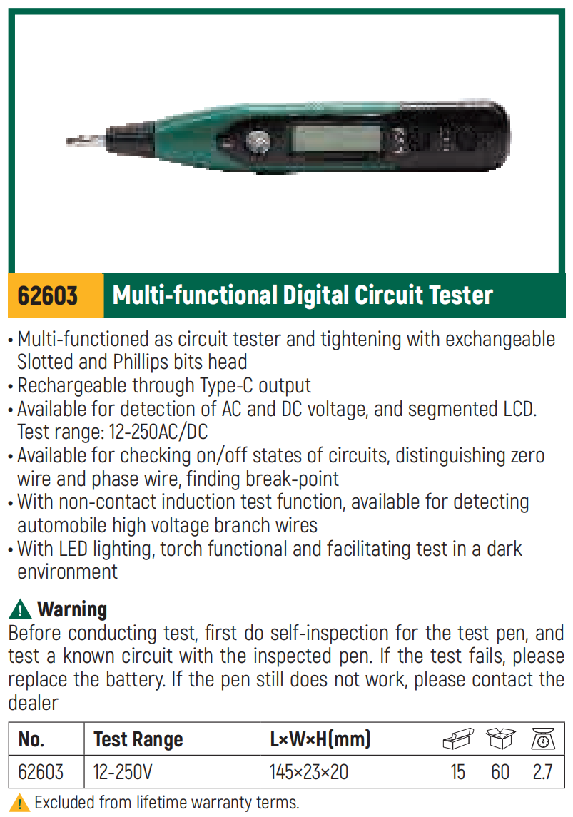 62603 SATA Multipurpose Interchangeable Digital Circuit Tester