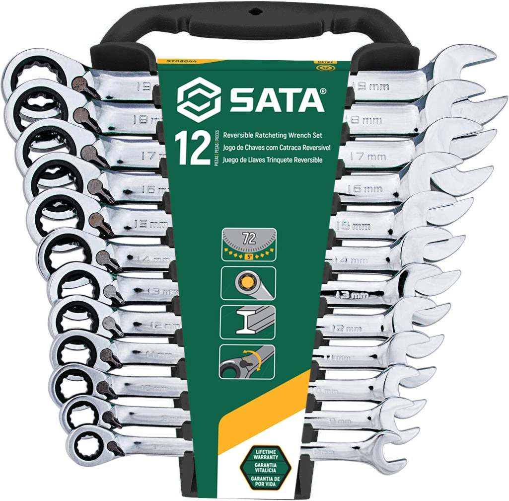 ST08044 SATA 12 Pc. Metric Reversible Ratcheting Wrench Set