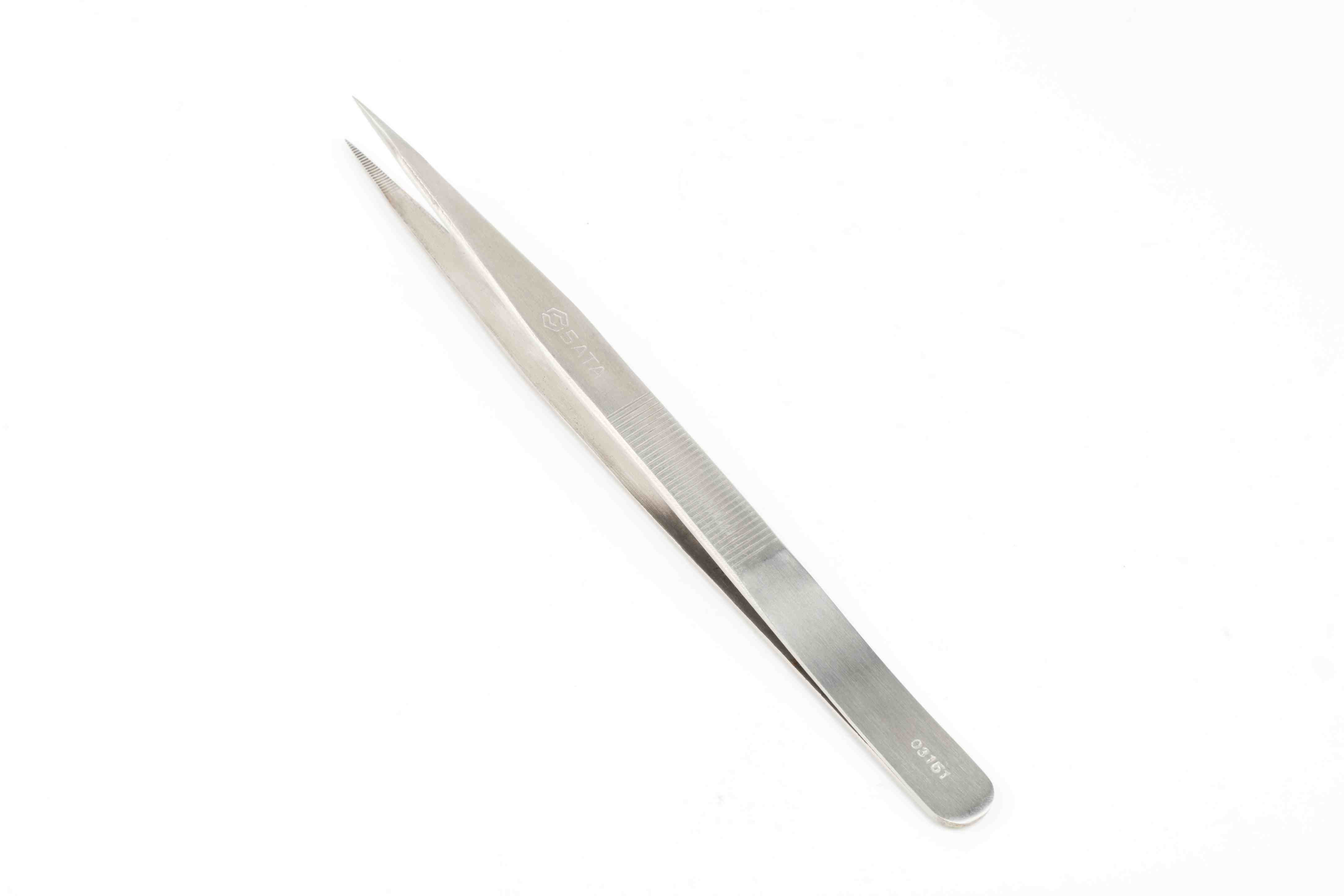 03151 SATA Fine Pointed Tips Tweezers, Serrated Grips 175MM