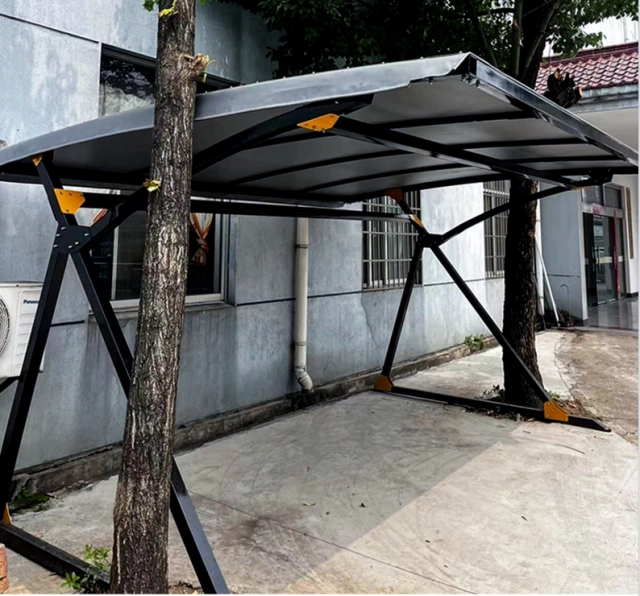 Kelemei electric vehicle carport with steel frame and covered roof