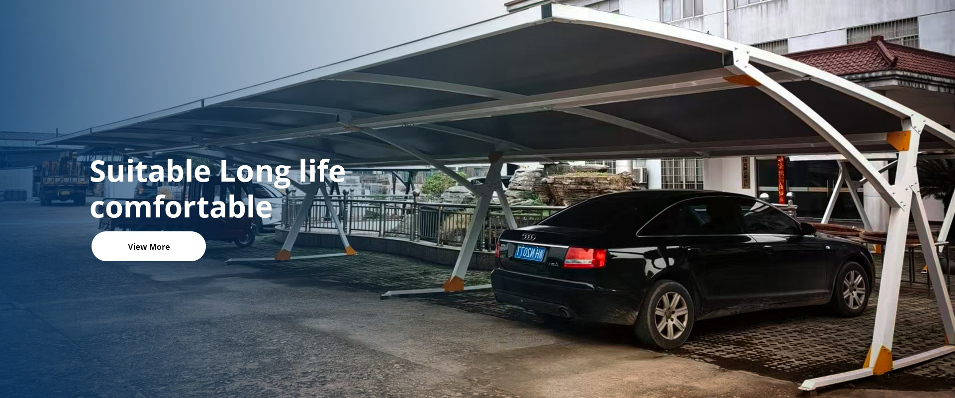 Outdoor steel parking shed providing long life protection for cars