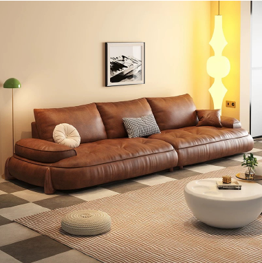 Modern Curved Faux Leather Sofa LMOOLE with Down - Filled Cushions