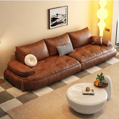 Modern Curved Faux Leather Sofa LMOOLE with Down - Filled Cushions