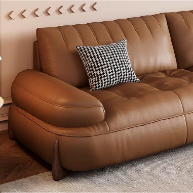 Modern Curved Faux Leather Sofa LMOOLE with Down - Filled Cushions