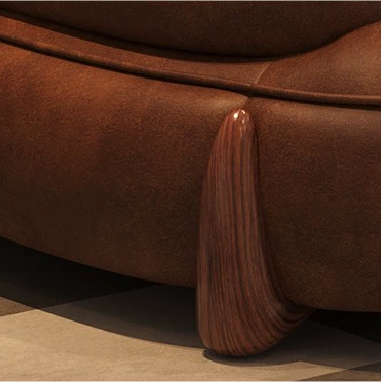 Modern Curved Faux Leather Sofa LMOOLE with Down - Filled Cushions