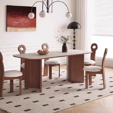 Modern - style Dining Table PDKUE with Solid Wood Veneer and Frosted Rock Slab